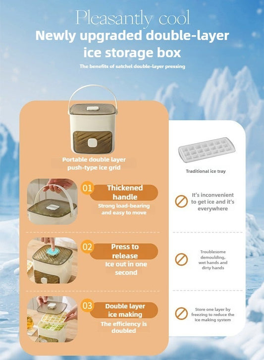 48-Ice Cube Maker with Easy-Press Lid - Large Capacity, Double Layer Design