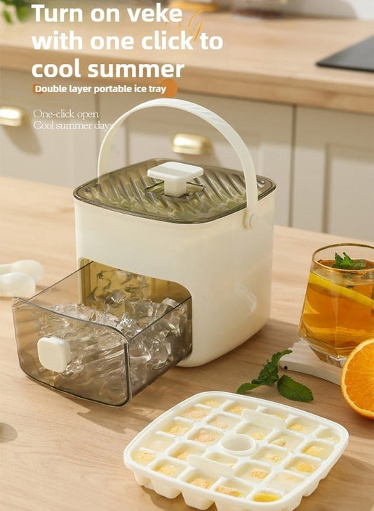 48-Ice Cube Maker with Easy-Press Lid - Large Capacity, Double Layer Design